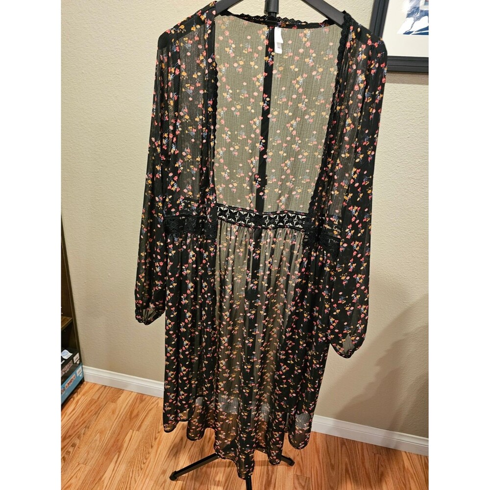Floral Sheer Kimono - Black with Pink Floral